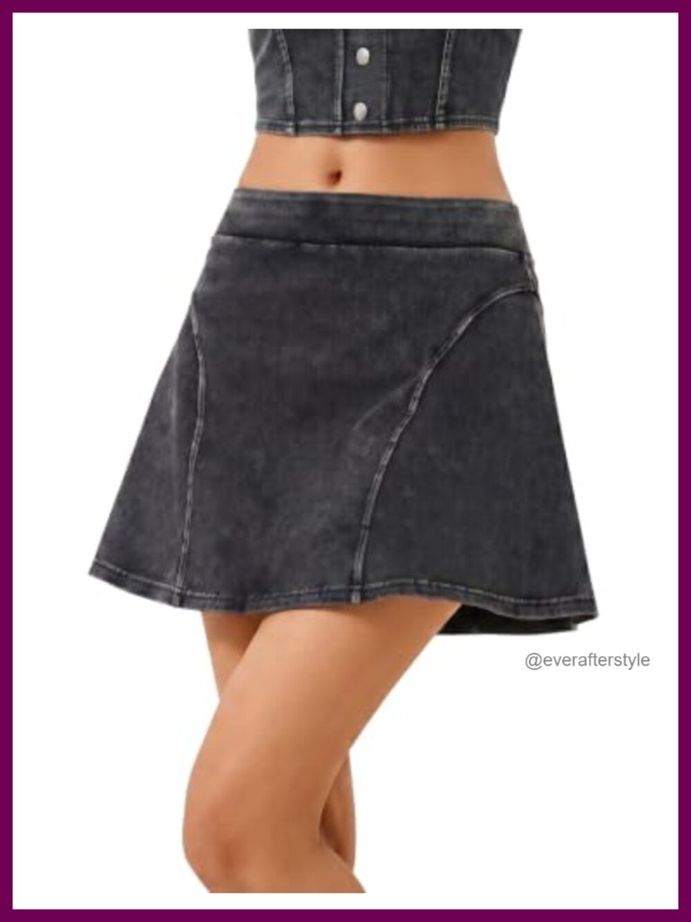 High Waisted Denim Athletic Skort Built-in Shorts A-Line Mini